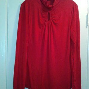 RED, TURTLE NECK, KEY HOLE, LONG SLEEVES, LADIES SIZE LARGE, TOP